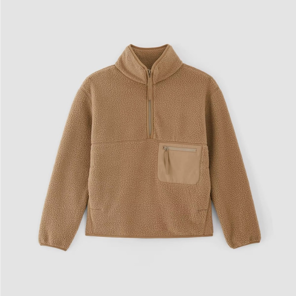 Everlane Tan Fleece Half-Zip Sweatshirt